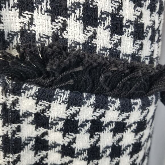 Albert Nipon Dress Size 10 Houndstooth Shift Dress Fringe Trim Black White - Picture 8 of 9